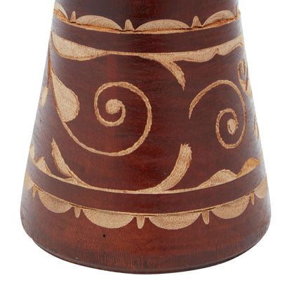 7" X 12" Brown Wood Handmade Djembe Drum Sculpture with Rope Accents, by