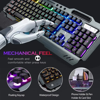 Wireless Gaming Keyboard and Mouse,Rgb Backlit Rechargeable Mouse,Removable Hand Rest for PC Gamer