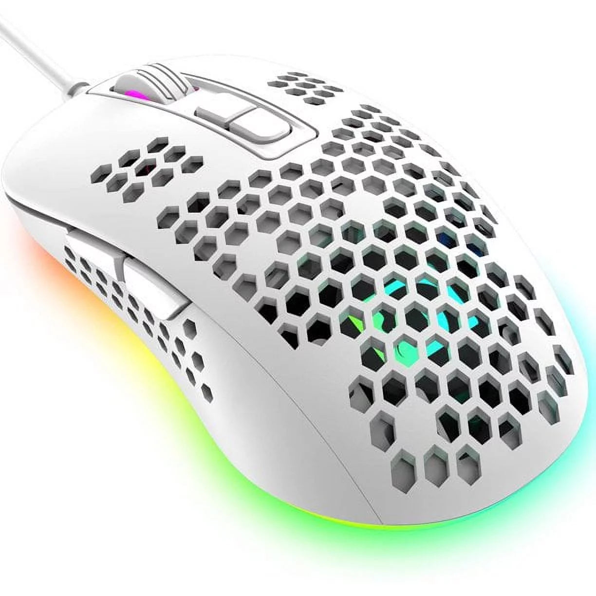 Mini Ultralight Wired Gaming Mouse,4 Kinds RGB Backlit,4 Levels Adjustable,Lightweight Honeycomb Shell Mice for PC Gamers,Xbox,Ps4(White)