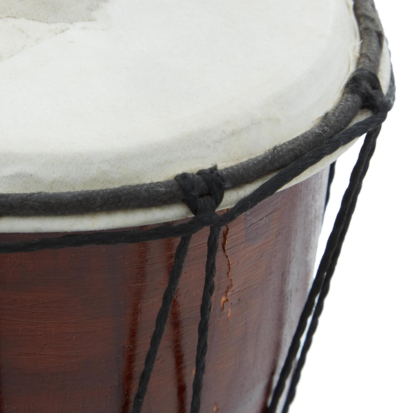 7" X 12" Brown Wood Handmade Djembe Drum Sculpture with Rope Accents, by