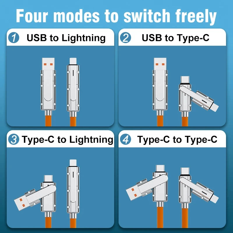 4 in 1 120W USB Type C to Type C IOS Cable 3 in 1 PD 100W Fast Charging Data Cable for Iphone 11 12 13 14 15 Pro Max Samsung S24