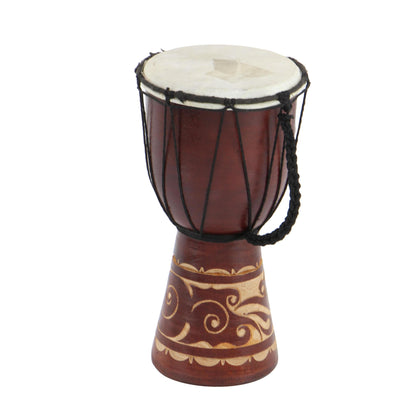 7" X 12" Brown Wood Handmade Djembe Drum Sculpture with Rope Accents, by