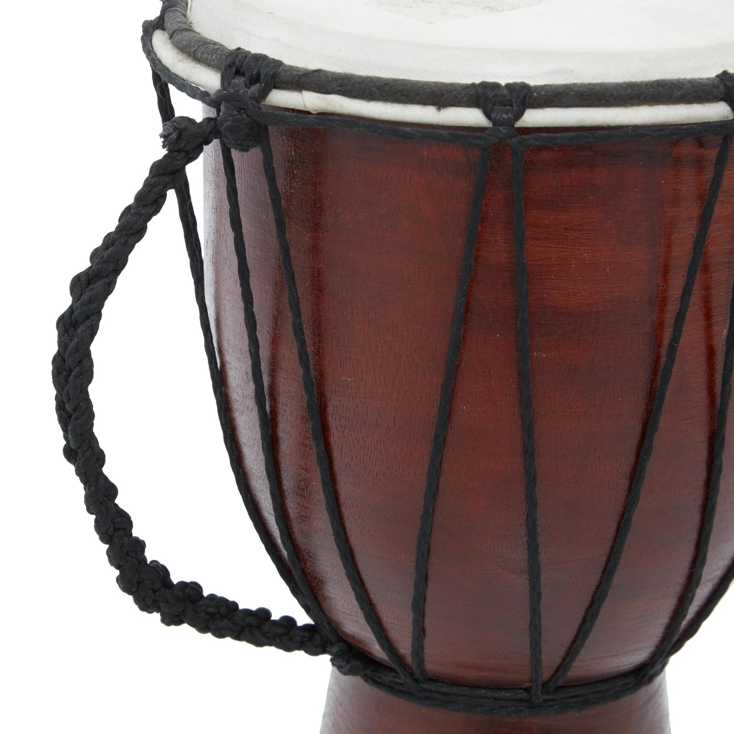 7" X 12" Brown Wood Handmade Djembe Drum Sculpture with Rope Accents, by